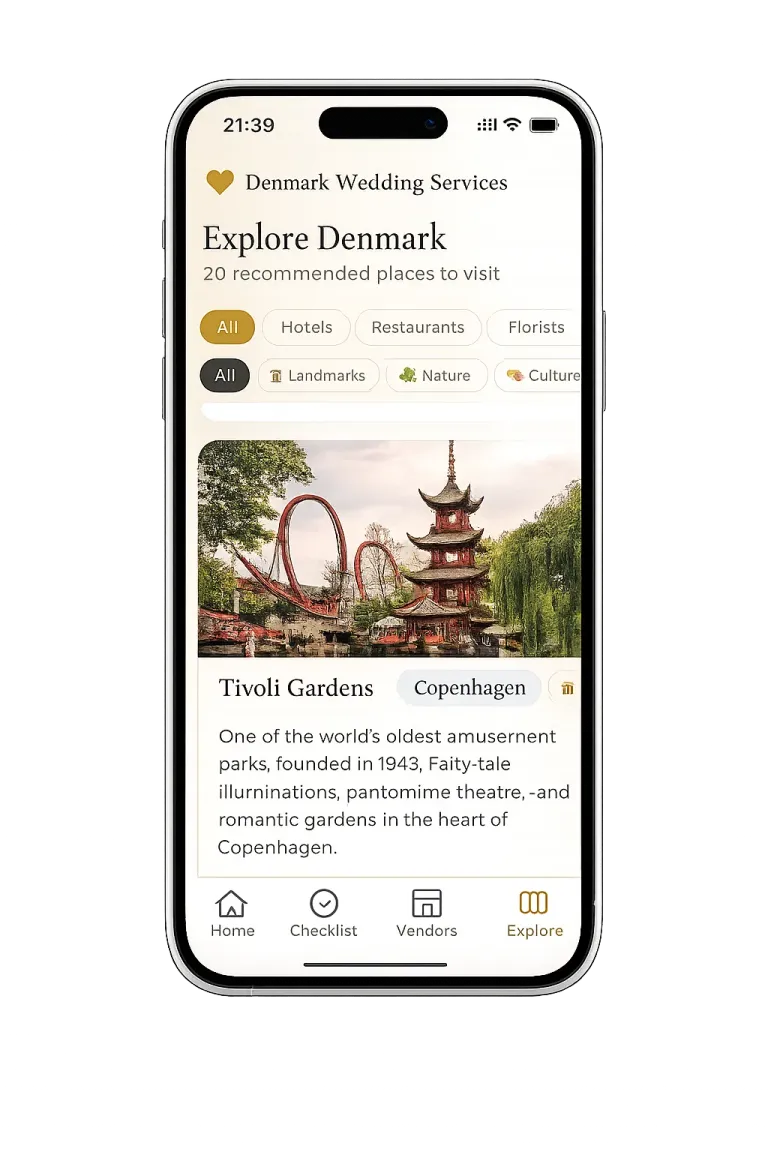 Explore Denmark — Denmark Wedding Services app screen