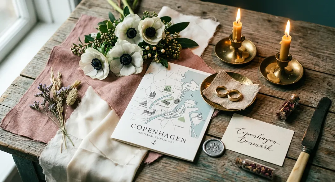 A wedding planning board with fabric swatches, venue photos and a timeline checklist